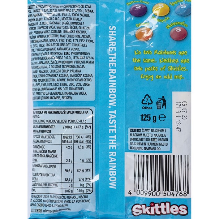 BOMBONI SKITTLES TROPICAL 125g ATLANTIC