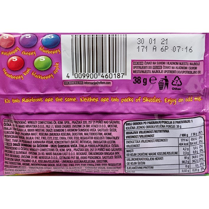 BOMBON SKITTLES WILD BERRY 38g ATLANTIC