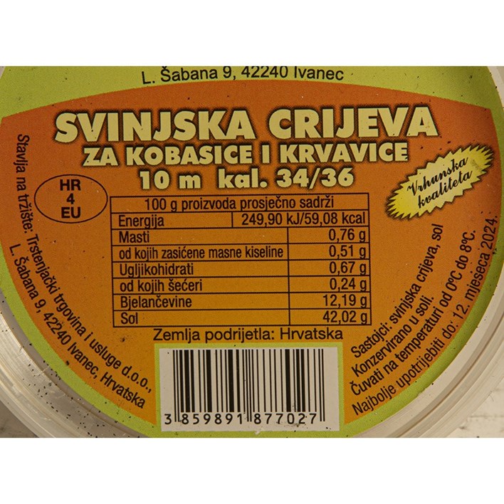 CRIJEVA SVINJSKA SOLJENA 10m 34/36 TRSTENJAČKI