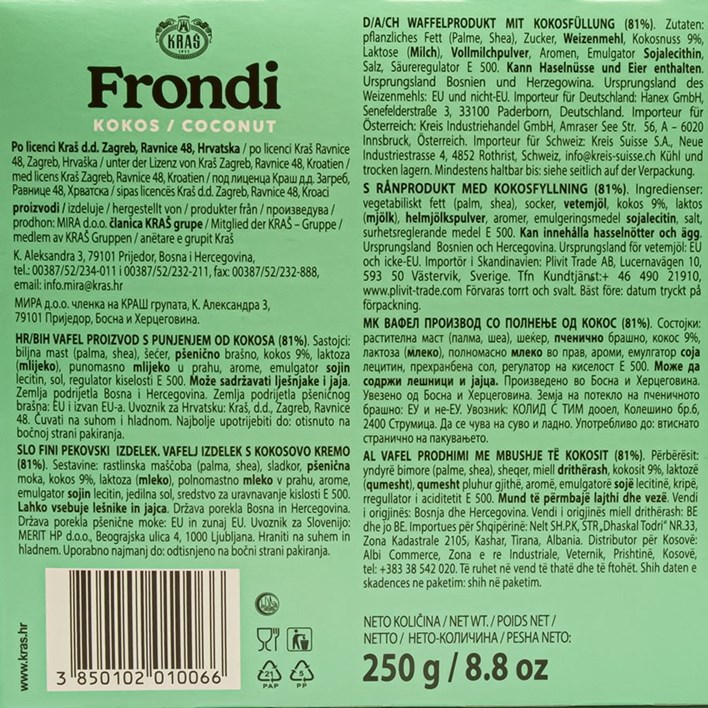 FRONDI VAFEL KOKOS 250g KRAŠ