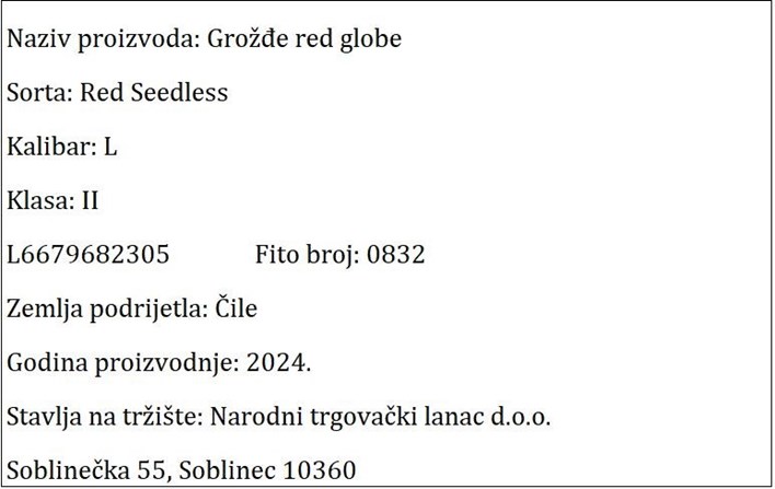 GROŽĐE RED GLOBE NTL