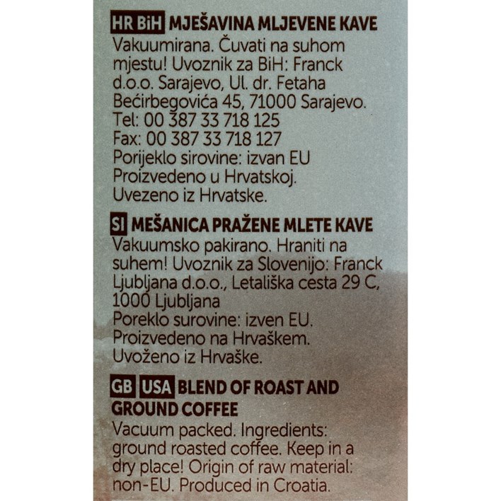 KAVA ARABICA 100% MLJEVENA 250g FRANCK