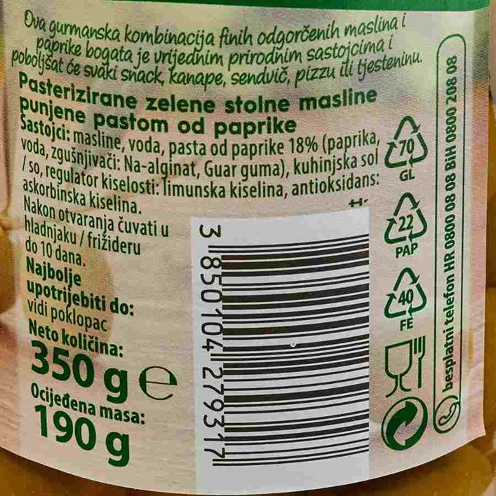 MASLINE PUNJENE PAPRIKOM 350g PODRAVKA