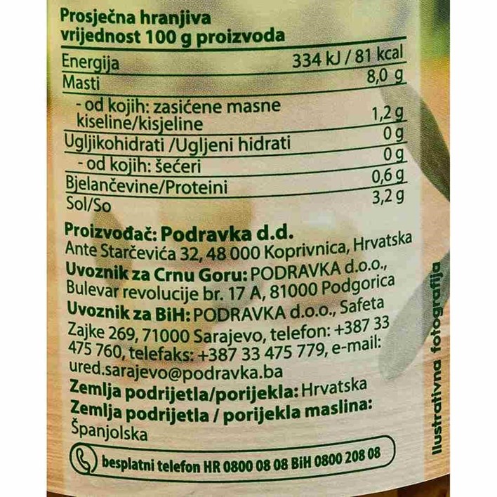 MASLINE ZELENE OTKOŠTENE 650g PODRAVKA