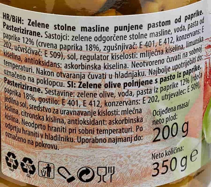 MASLINE ZELENE PUNJENE PAPRIKOM 350g ZVIJEZDA