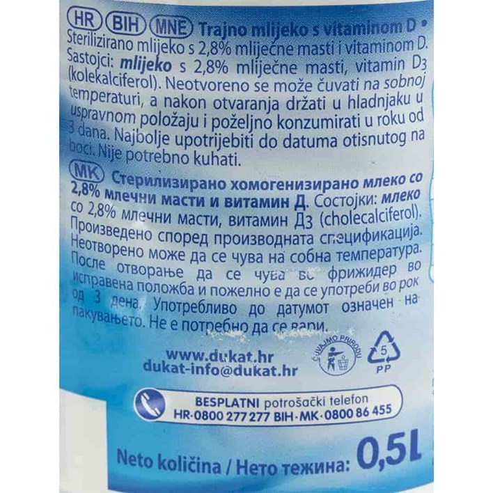 MLIJEKO TRAJNO DUKAT 2,8%MM 0,5L