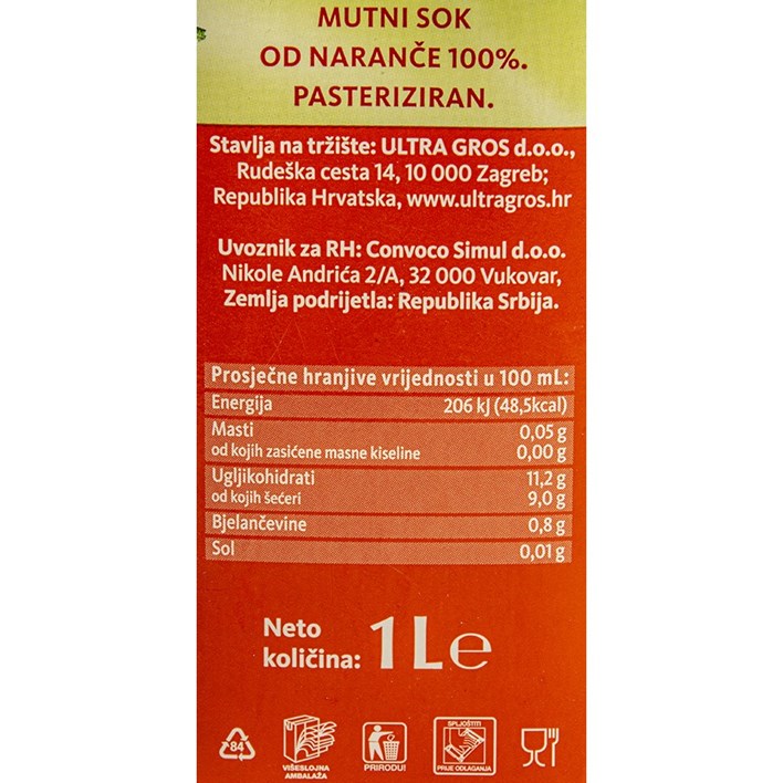 SOK FRUITY DAYS NARANČA 100% 1l ULTRA