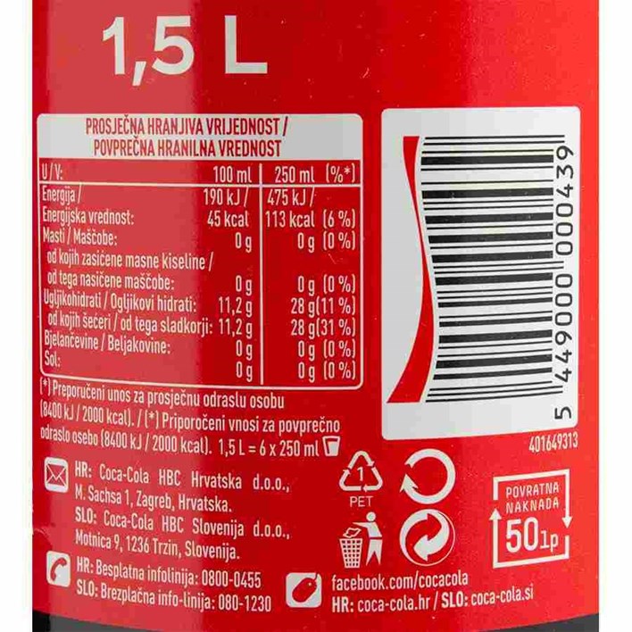 SOK GAZIRANI COCA COLA 1,5l PVC COCA COLA