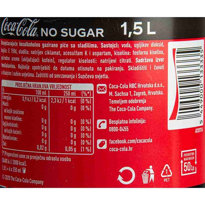 SOK GAZIRANI COCA COLA ZERO 1,5l PVC COCA COLA