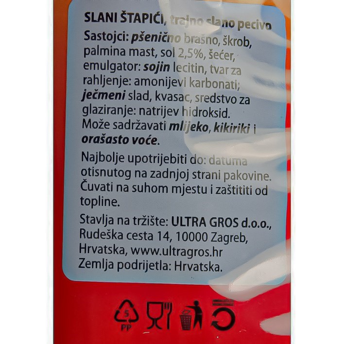 ŠTAPIĆI SLANI ULTRA SNACK 250g SAPONIA