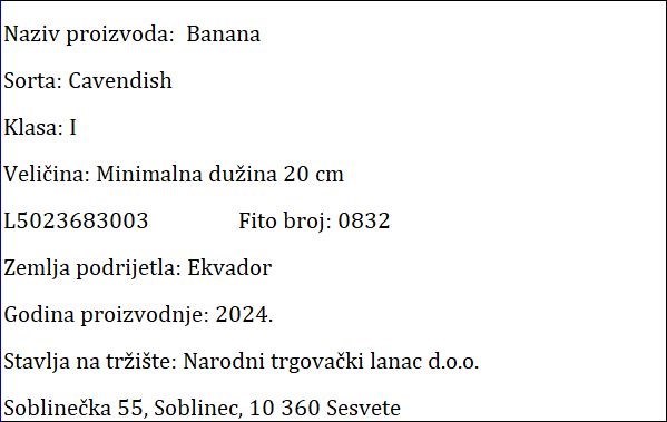 SVJEŽE VOĆE BANANE NTL