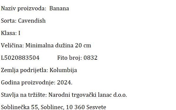 SVJEŽE VOĆE BANANE NTL