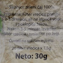 ČAJ FILTER VREĆICA ZELENI 30g AGRISTAR ULTRA