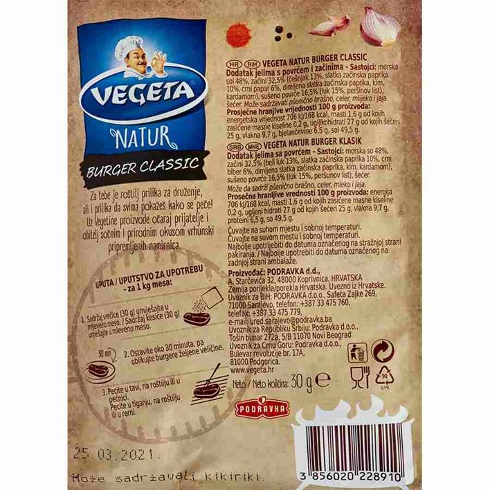 VEGETA NATUR BURGER CLASSIC 30g PODRAVKA