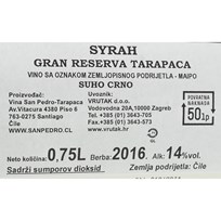 VINO CRNO SYRAH GRAN RESERVA 0,75l VRUTAK