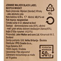 WHISKY JOHNNIE  WALKER BLACK LABEL 0,7l PPD